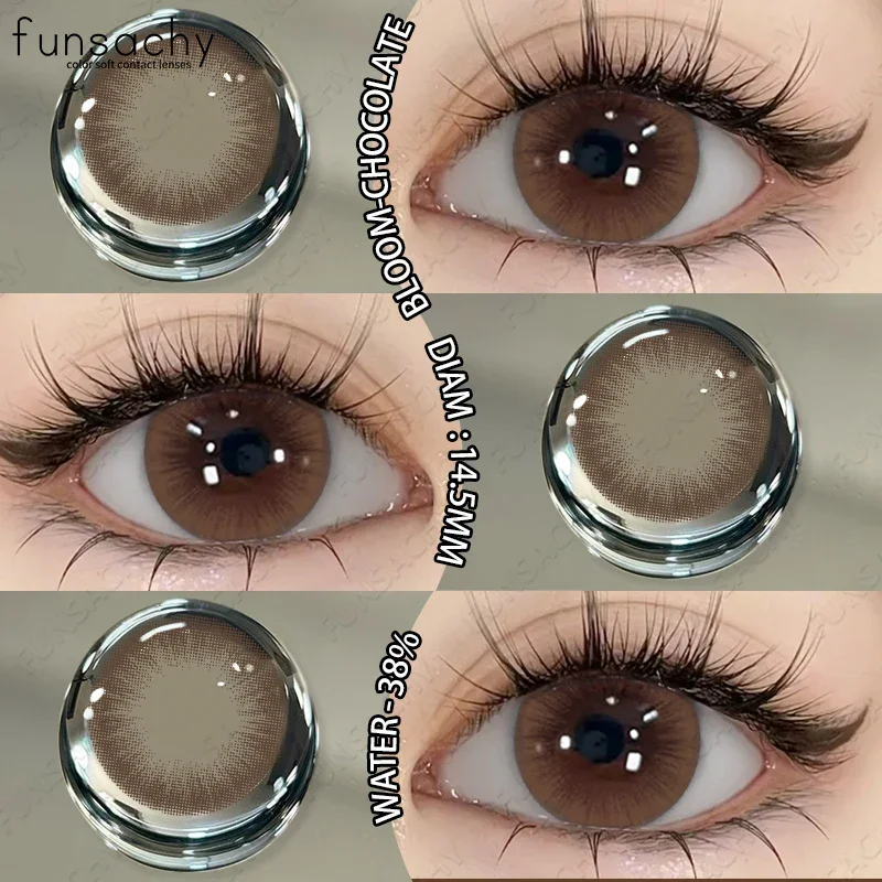 FUNSACHY Натуральные цветные линзы для глаз с градуировкой от 0 00 до -8 голубого цвета