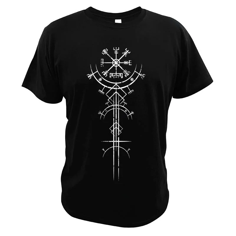 

Kaus Kompas Navigasi Ajaib Viking Kuno Desain Seni Vegvisir Tertekan Pakaian Pria Musim Panas 100% Katun Atasan Kaus Lembut