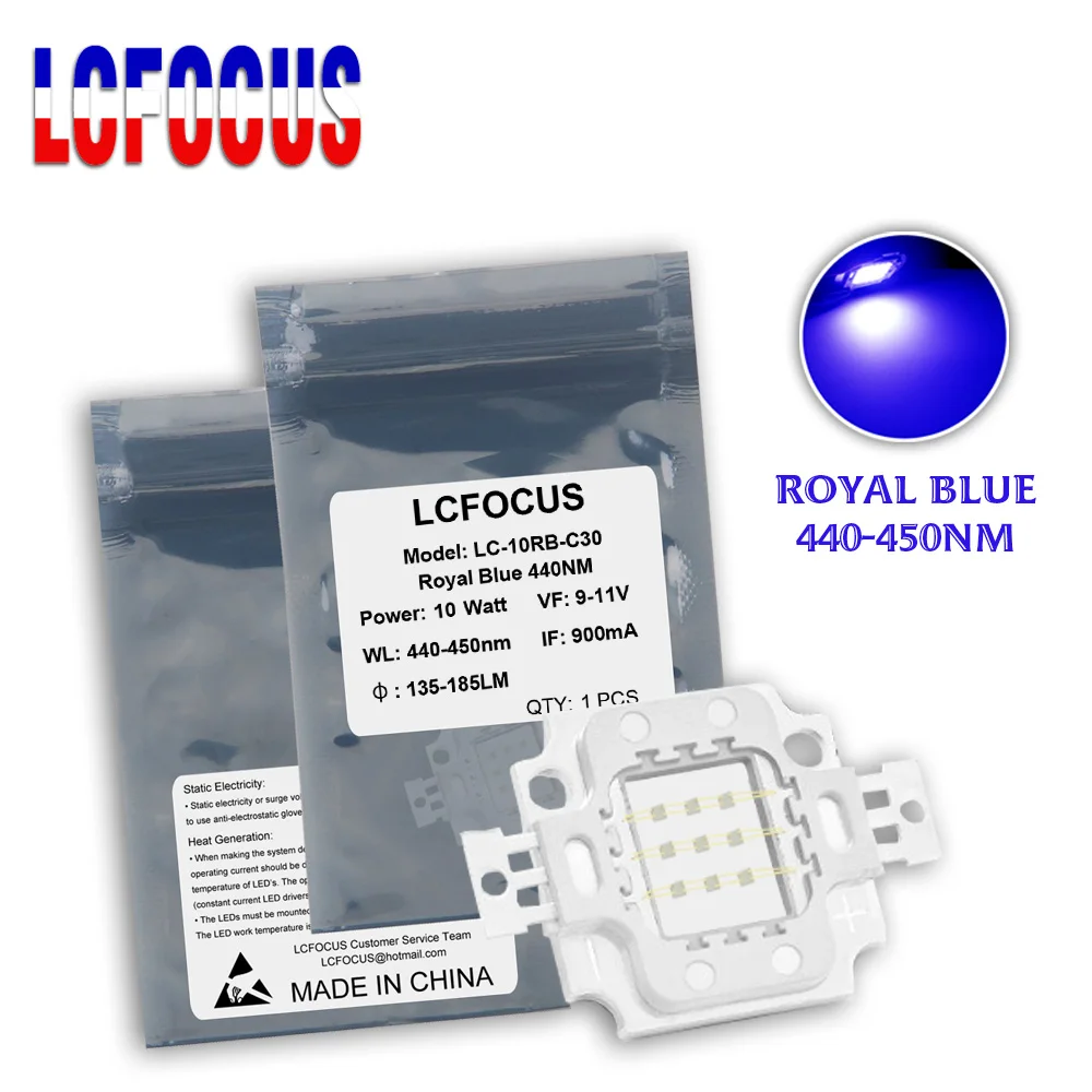 

Высокая мощность 10 Вт Королевский синий чип COB SMD диоды 30 мил Сделай Сам Светодиодная лампа для выращивания растений овощей теплицы
