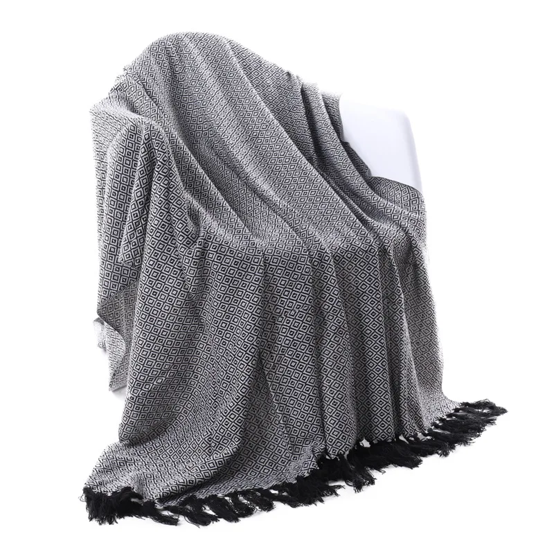 

Fashion Nordic Style Knitted Tassel Household Soft Blanket Sofa Office Nap Blanket Spring Summer Present Blanket