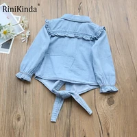 rinikinda baby shirt 2022 spring new o neck collar butterfly sleeve jeans shirt coat girls tops baby clothes 2 7years