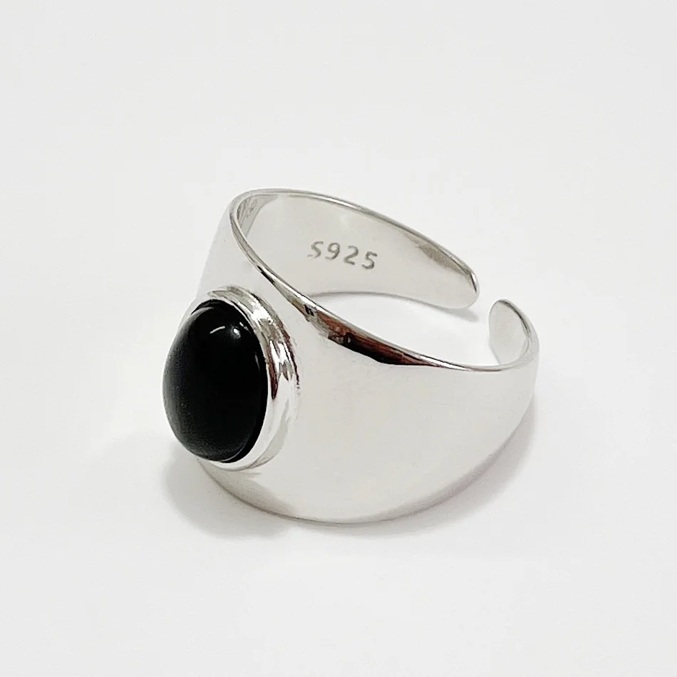 

Женское кольцо с крупным черным агатом SHANICE, регулируемое ювелирное изделие из стерлингового серебра 100% пробы, 925