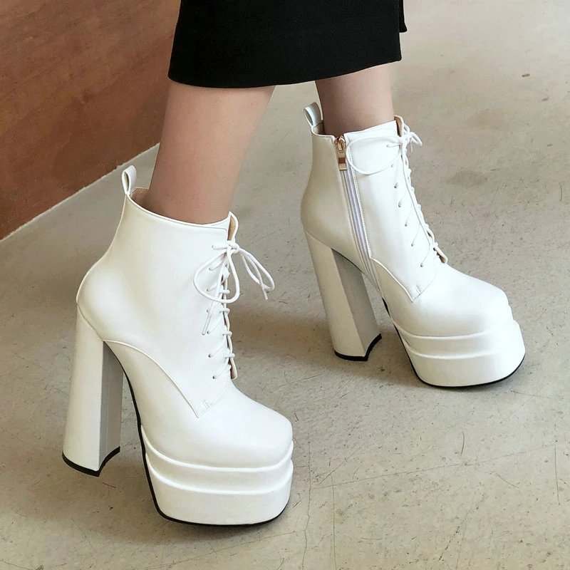 

Super High Heels Platform Ladies Ankle Boots Lace Up Women Autumn Winter Party Dress Dancing Shoes Big Size 34-43