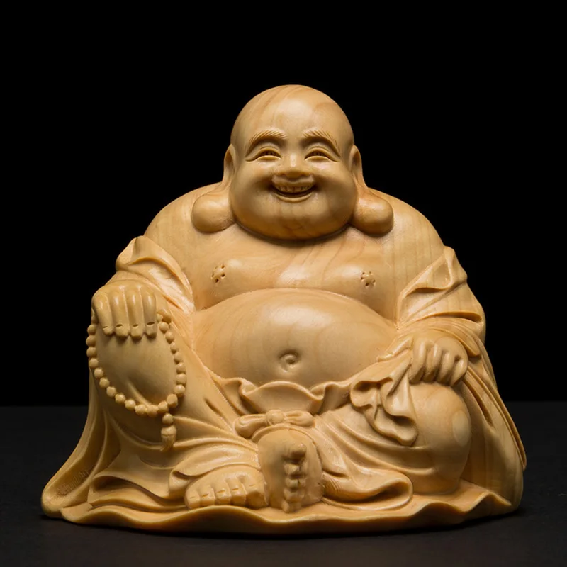 

Mini Happy Buddha Wood Maitreya Small Figurines Wood Statue Collection Laughing Buddha Statue Home Decoration