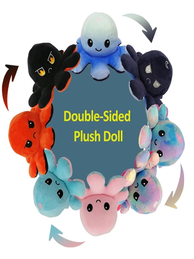 

Octopus Plush Toy Fashion Tow-sides Oktopu Toys Classic Shifter Reversib Miniatures Mood Pulpo Dashboard-Toy Women's Top Gift