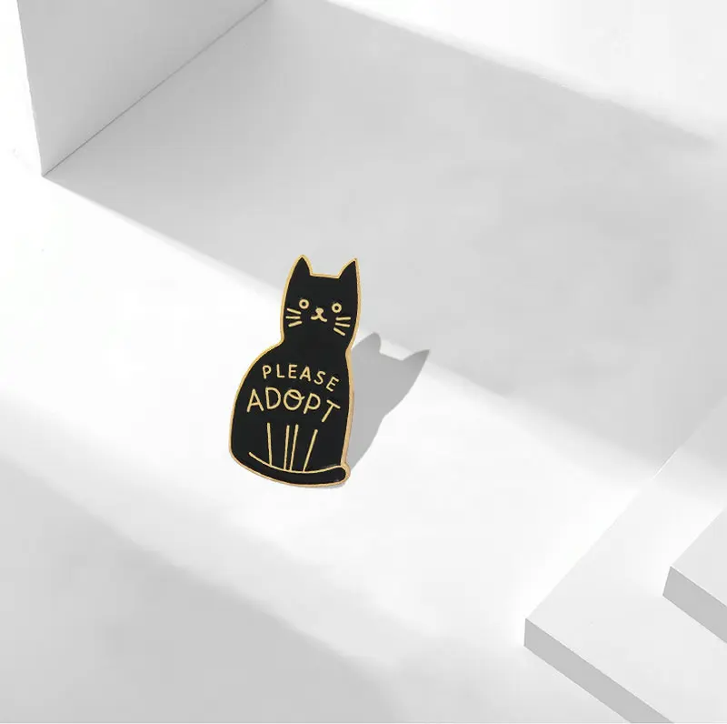 Black Cat enamel pin ADOPT badge brooch Bring me home Lapel Denim Jeans shirt bag Cartoon Animal Jewelry Gift for Kids - купить по