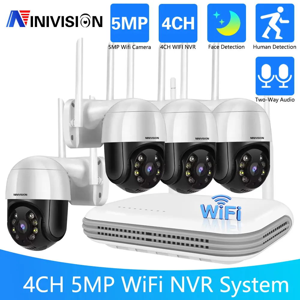 

5MP Wireless Video Surveillance System 8CH 3MP 4CH 5MP WIFI P2P NVR Kit Outdoor AI CCTV Security Camera System Audio PTZ Set