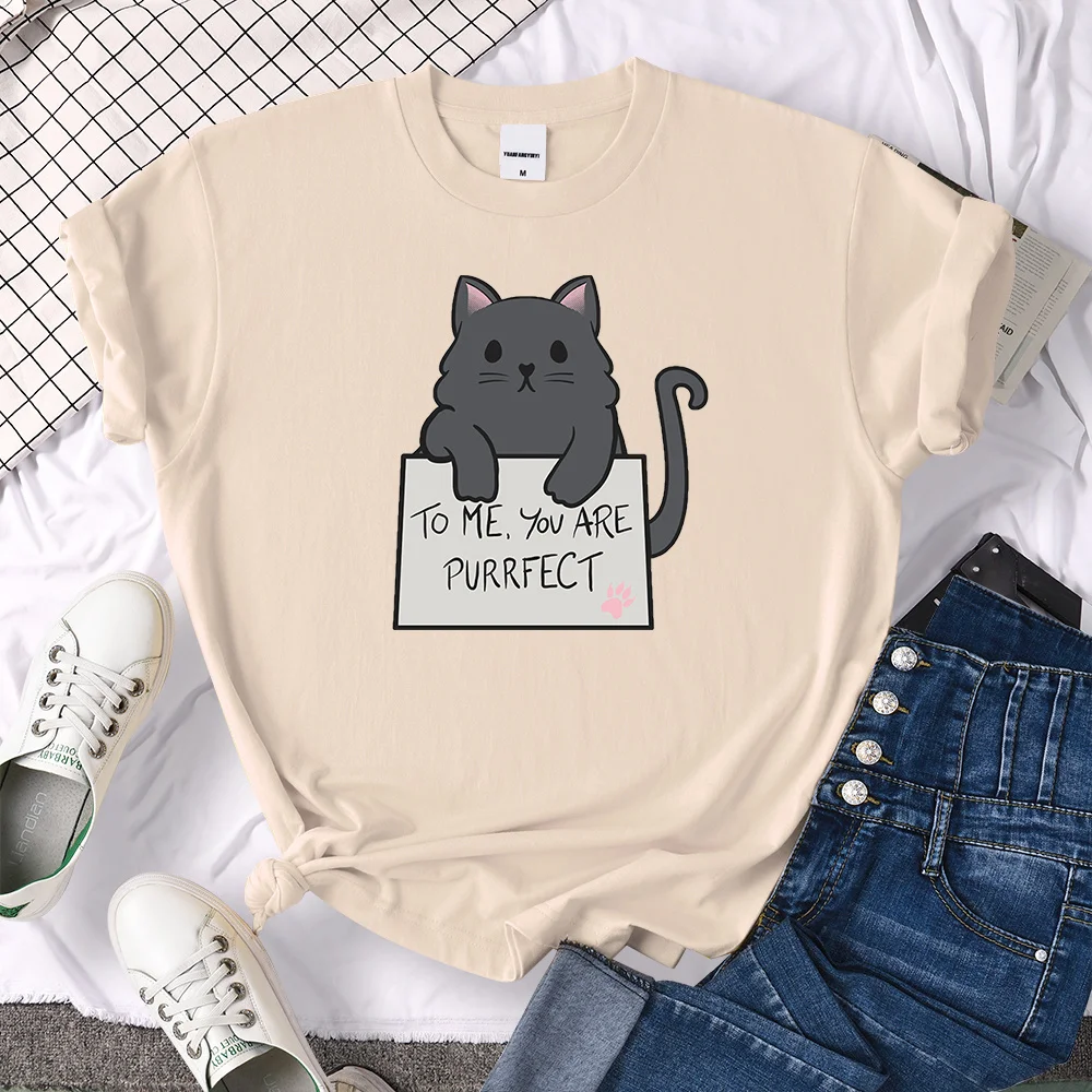 

cat To me you are purrfect letter Tshirts women Tops cosy Skin-friendly tees