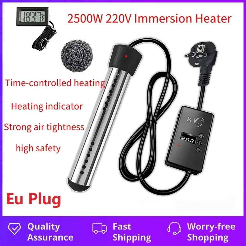 

Погружной нагреватель 2500 Вт, нагреватель для бассейна с автоматическим таймером, погружной нагреватель для безопасного бассейна, идеально подходит для дома с европейской вилкой