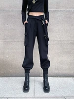 houzhou punk hip hop black tactical cargo pants gothic streetwear emo pockets harem trousers female harajuku high waist joggers