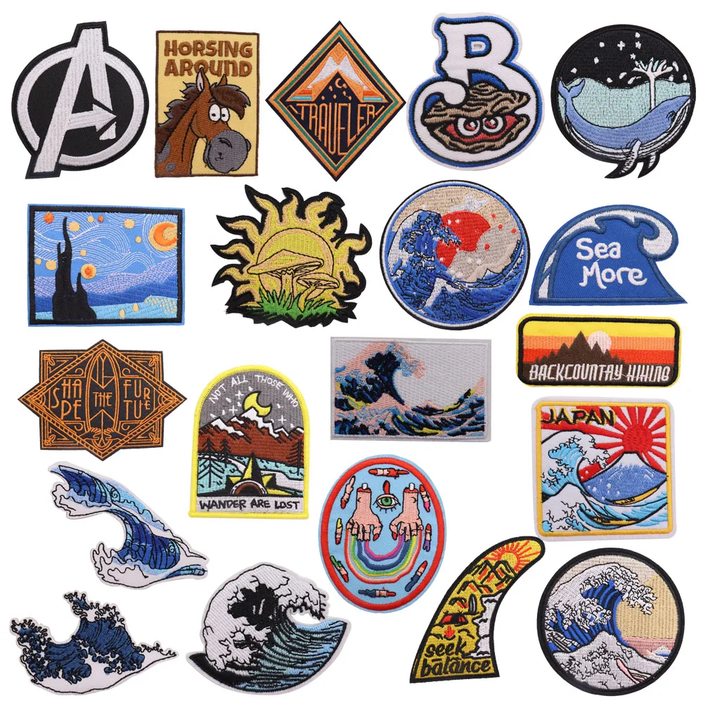 

1Pcs Wave Sea More Embroidered Patches Fit Clothing Backpack Badges Children Dolphin Patch Sewing Iron on Patches