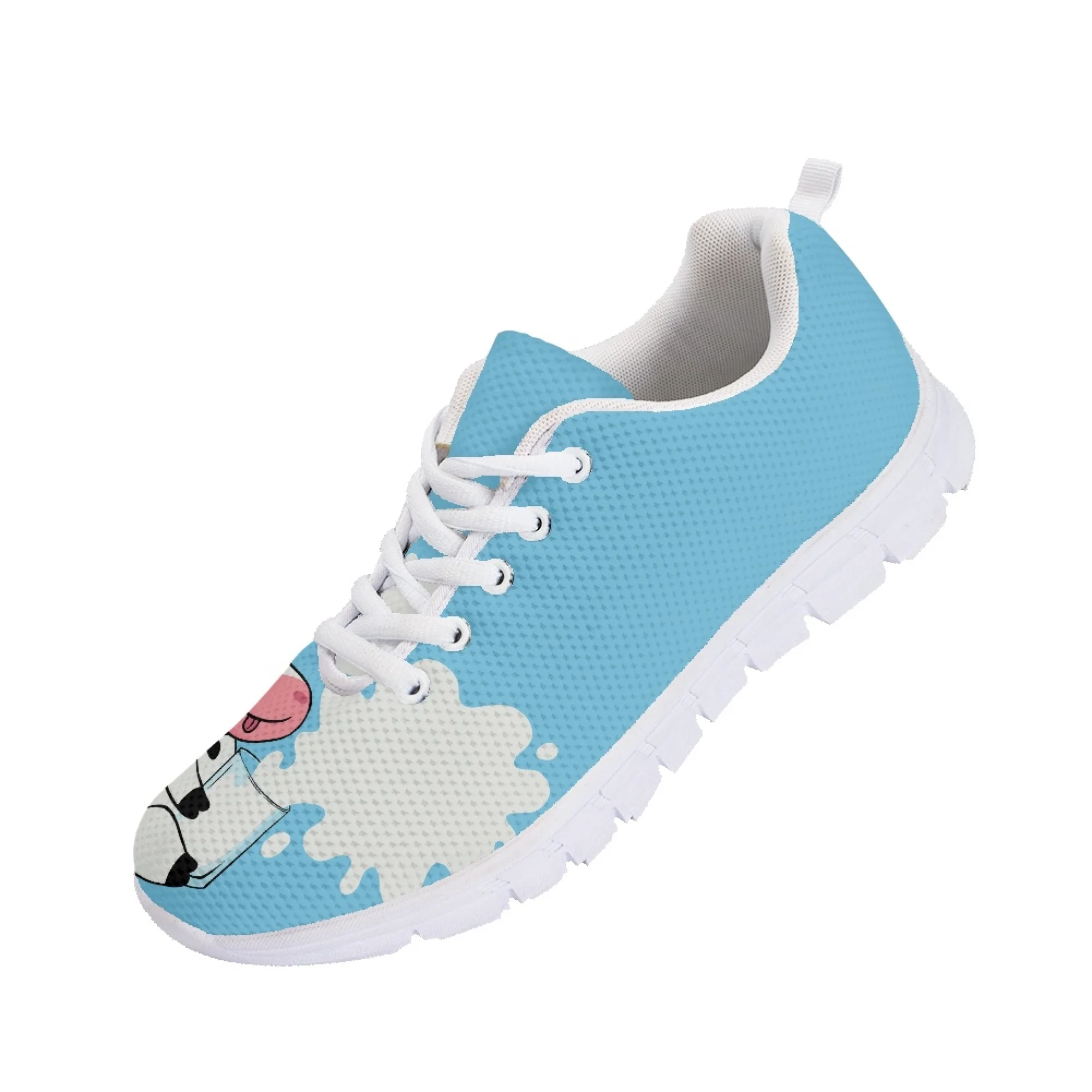 Yikeluo Fashion Cute Cows Printing Flats Shoes for Women Comfort Lace up Mesh Sneakers Femme Casual Sport Footwear Zapatos