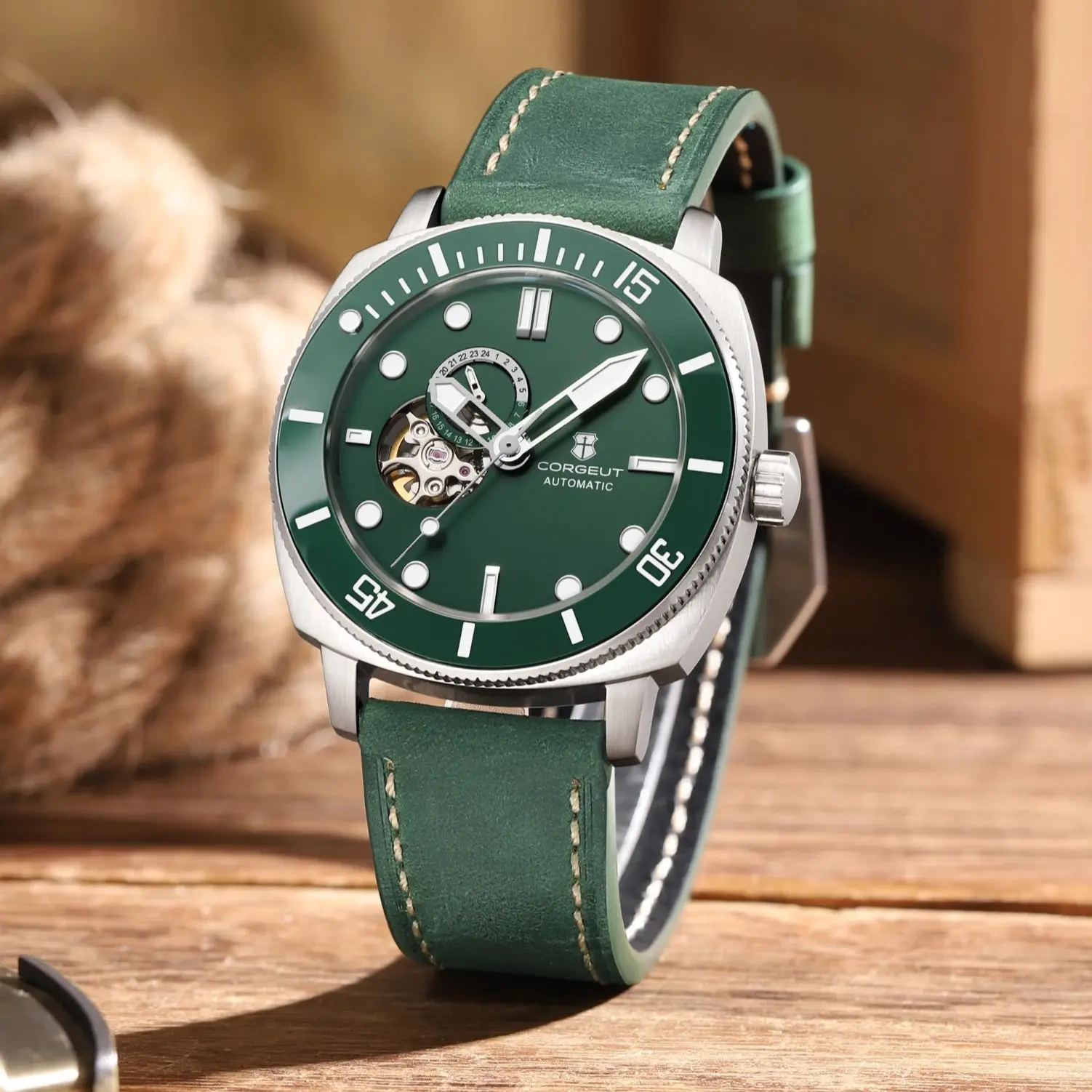 CUSTOM 42 мм автоматические механические сапфировые мужские часы водостойкие спортивные часы с кожаным ремешком роскошные модные светящиеся часы для мужчин (art.: 3920ced28dfea) - 3920ced28dfea