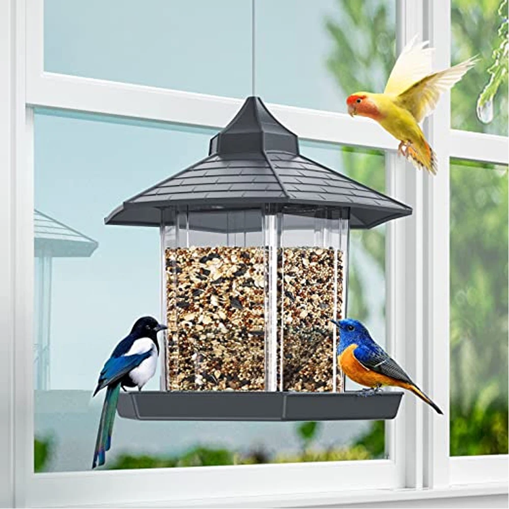 

Waterproof Gazebo Hanging Wild Bird Feeder Outdoor Container With Hang Rope Feeding House Type Bird Feeder Aves Decor