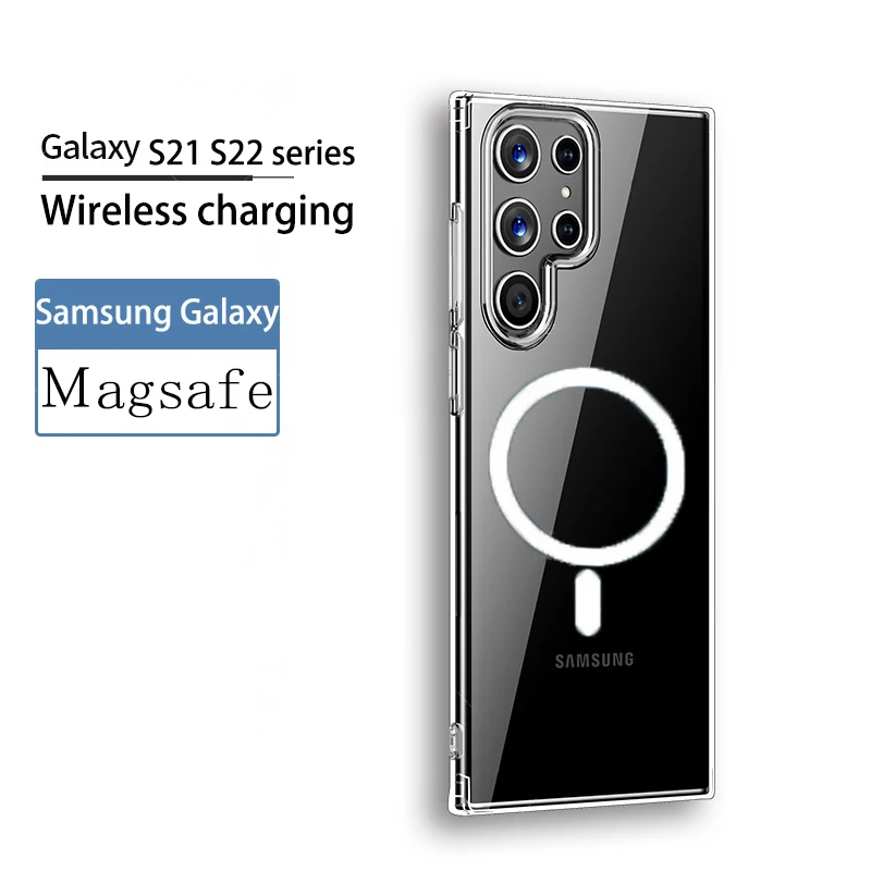 

Магнитный Акриловый Прозрачный ударопрочный чехол для Samsung S22 Ultra Magsafe, чехол для Galaxy S22 Plus с беспроводной зарядкой