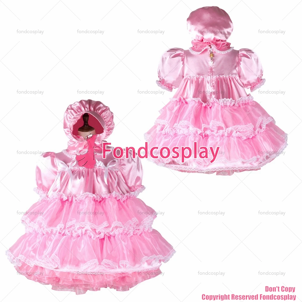 

Сексуальная одежда для взрослых с крестом fondcosplay, Фотофон, короткое розовое атласное платье из органзы с закрывающимся капюшоном, CD/TV[G2363]