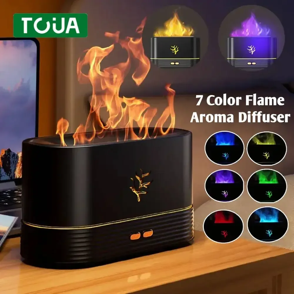 Новейший Rgb аромадиффузор с эффектом пламени, тихий увлажнитель воздуха, эфирное масло, ароматерапия, ультразвуковой туман 7 цветов, ночник