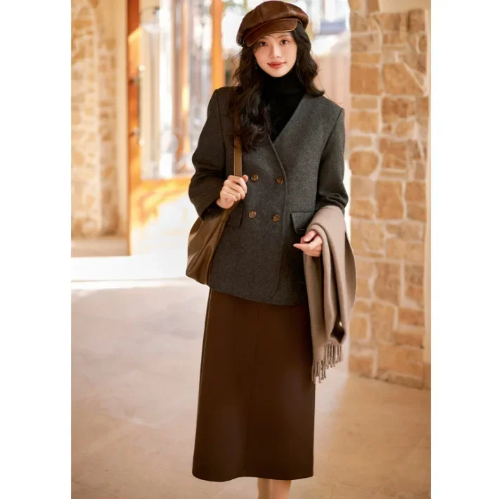 Зимний новый стиль французский повседневный серый хлопковый теплый деловой