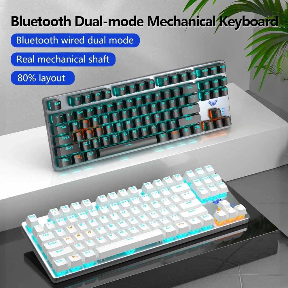 aula f3287 mechanical keyboard wireless bluetooth 87 keys backlight gaming keyboard for android windows desktop laptop pc free global shipping