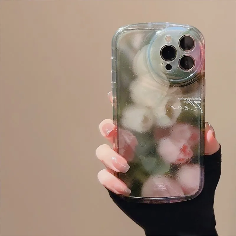 

Case For iphone 14 13 12 11 Pro Max Plus Fashion Transparent IMD Process Sen Series Water Mist Flower Anti Drop Protective Shell