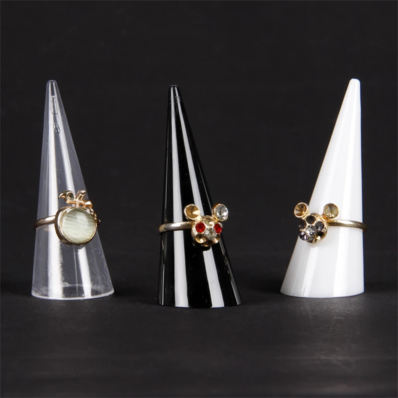 TONVIC 20pcs/50pcs Mini Clear Acrylic Riangle Conical Ring Display Jewelry Plastic Jewelry Display Finger Ring Free Shipping