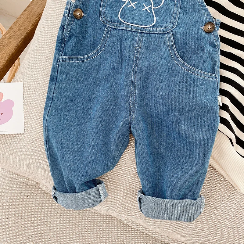 Комбинезон джинсовый однотонный для маленьких мальчиков и девочек штаны из