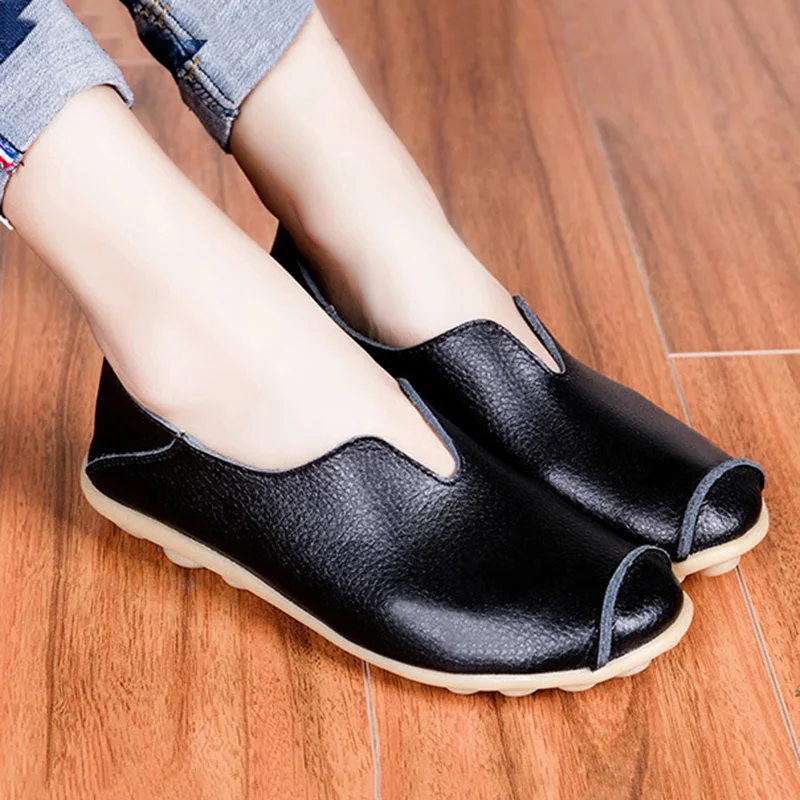 2023 New Genuine Leather Casual Shoes Solid Color Women Platform Shoes Outdoor Comfy Mother Footwear Party Anti-Slip Fashion