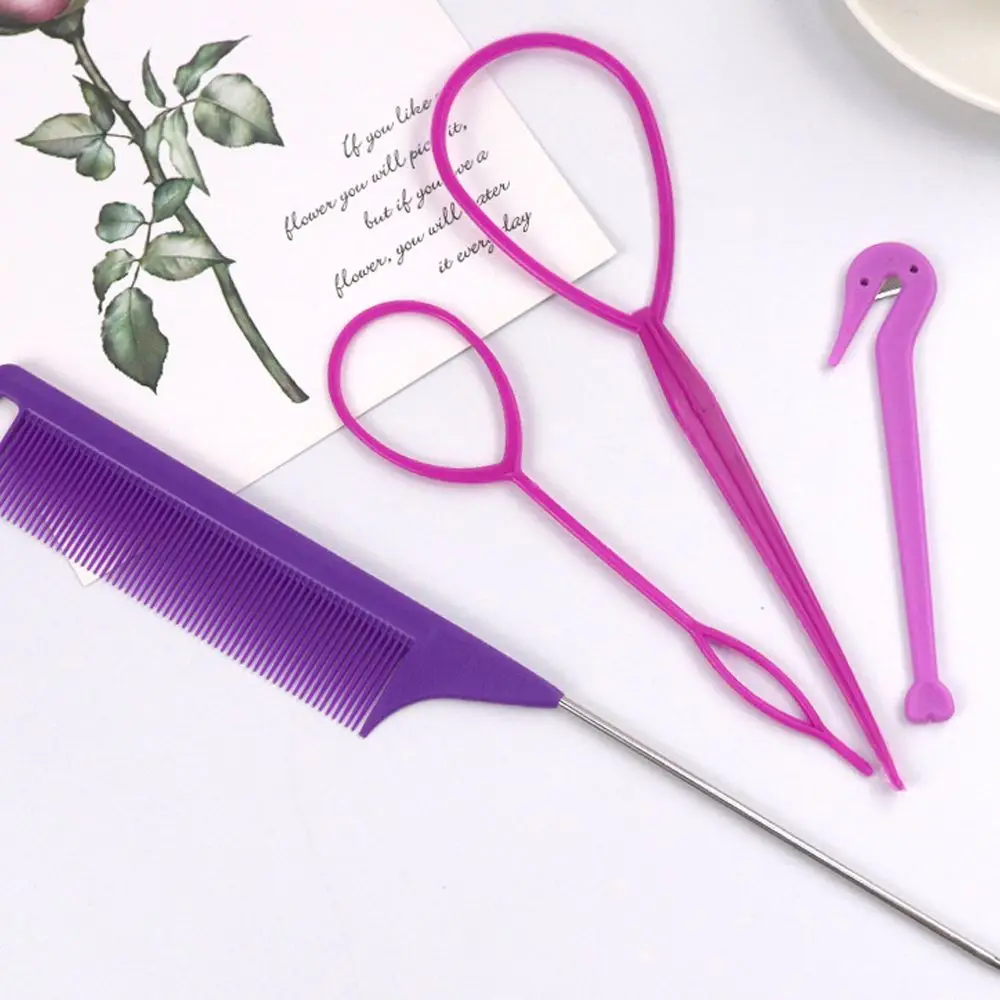 

4 шт./компл. французская оплетка инструмент петля эластичные резинки для удаления волос гребень для крысиного хвоста Металлический Гребень ...