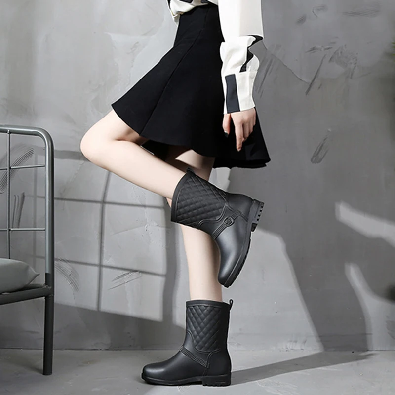 

2021 Women Autumn Fashion Platform Rain Boots Ladies New Original Low Heel Booties Female Safety Casual Breathable Rubber Shoes
