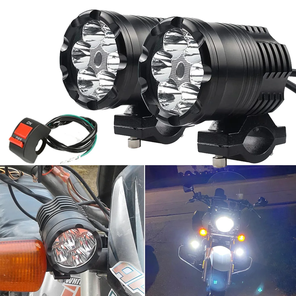 Auxiliary Motorcycle Headlights Spotlights Additional Flash LED Lamp 12V Car Motorbike Long Range Driving Fog Lights Faro Moto