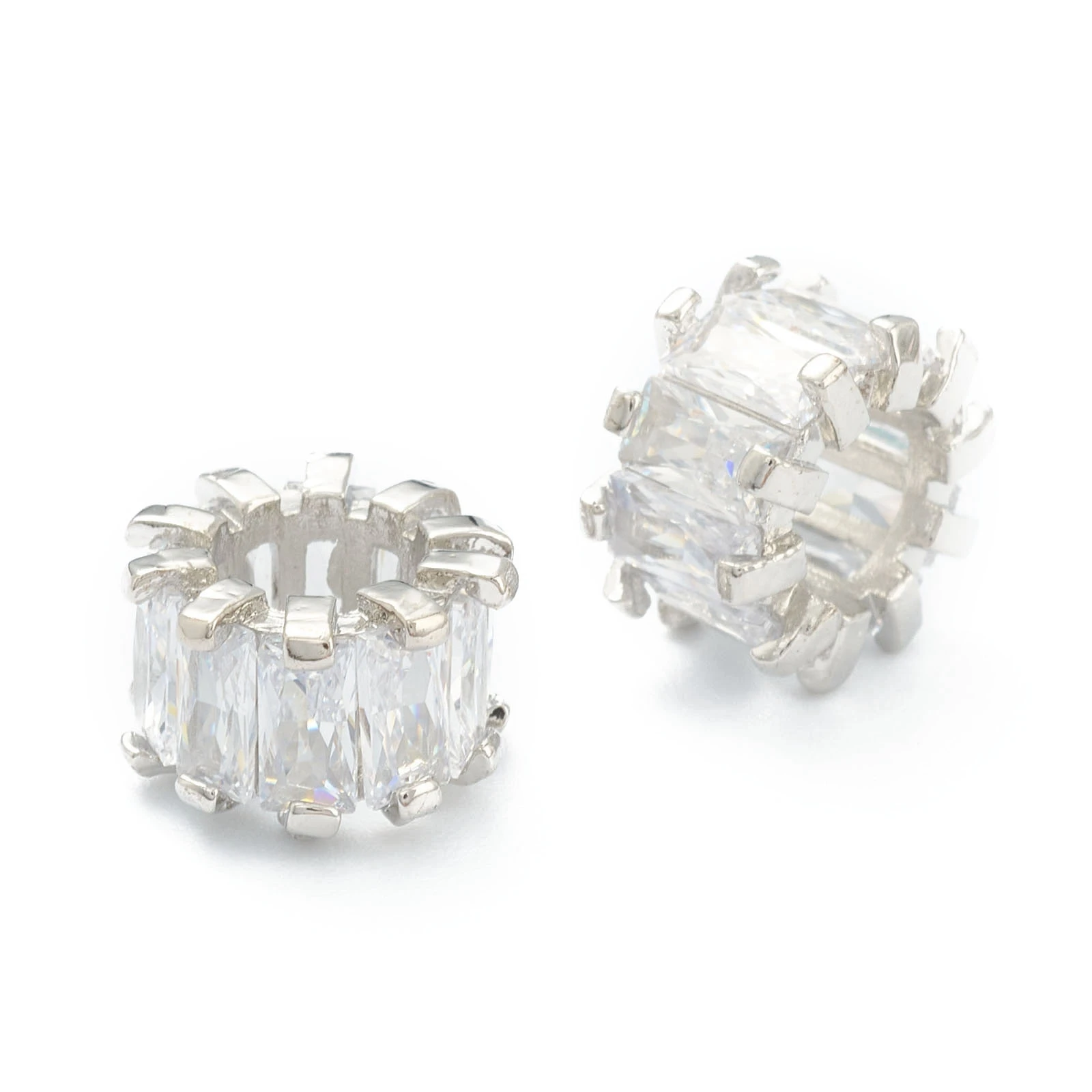 10pcs Brass Clear Cubic Zirconia Beads Large Hole Beads Long-Lasting Plated Tube for Jewelry Making DIY Bracelet Necklace