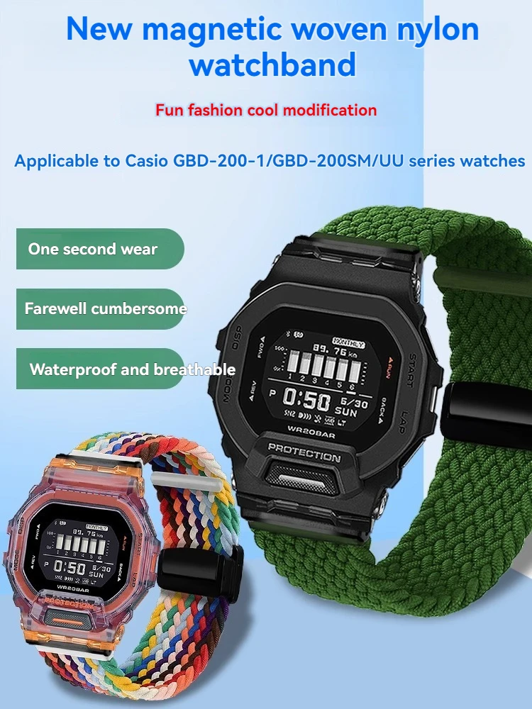 Фото Ремешок для часов GBD 200 для серии G-SHOCK Casio GBD-200-1A GBD-200RD-4 Эластичный нейлоновый ремешок Магнитная складная пряжка Мужские аксессуары №3