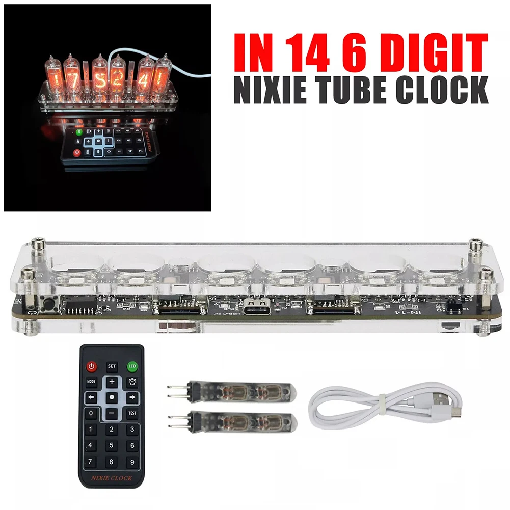 Фото Набор для сборки часов IN-14 Nixie Tube DIY (без ламп Nixie), с пультом ДУ, USB, цифровым будильником и светодиодной подсветкой, для ретро-декора рабочего стола №3