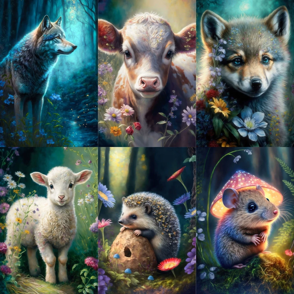 5D мультфильм Милая алмазная живопись животные среди цветов полная стандартная