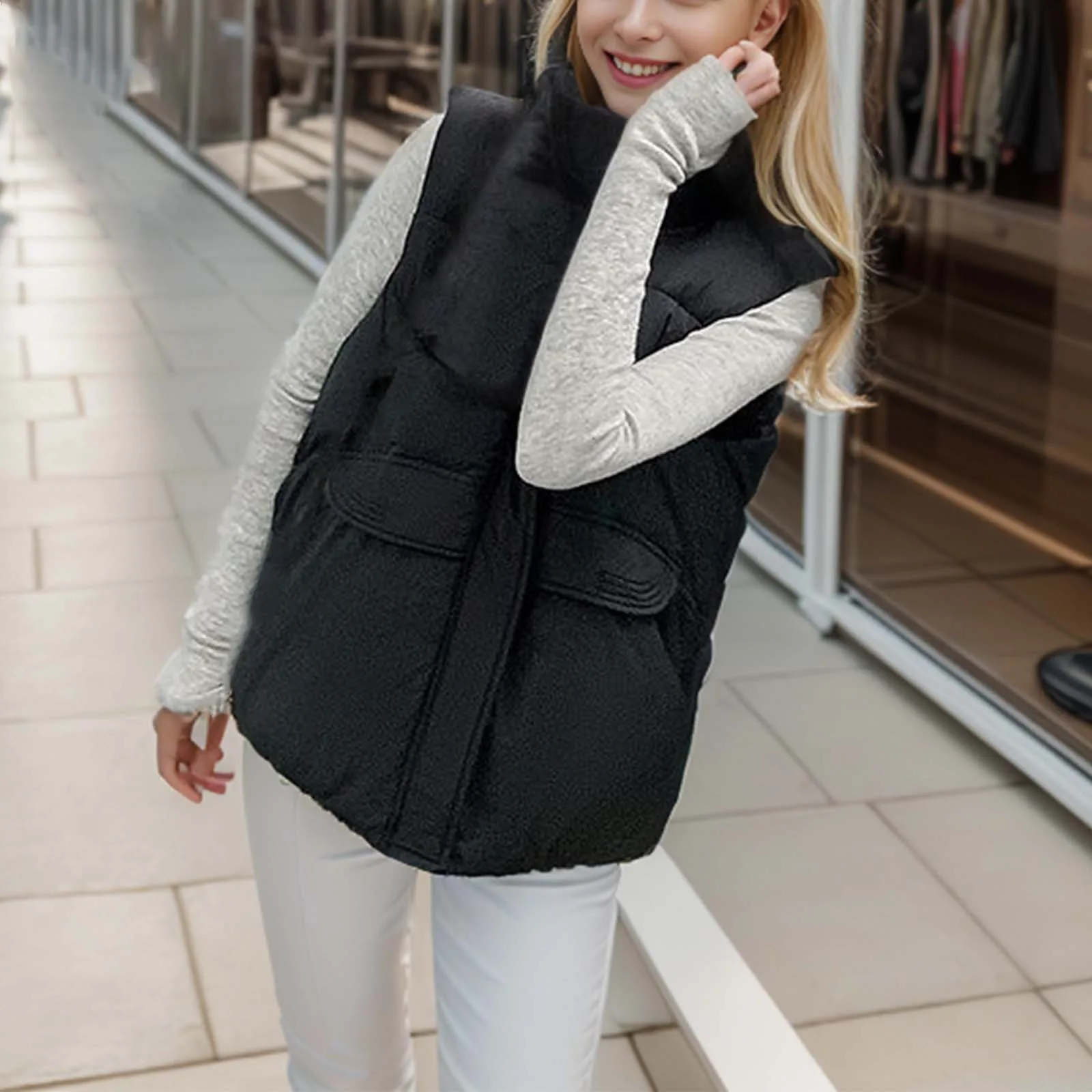 

Женский однотонный хлопковый жилет, короткая стильная безрукавка без рукавов, свободный крой, верхняя одежда, осень/зима