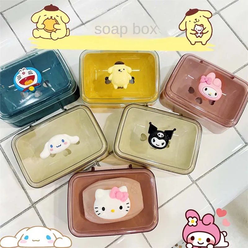 

Коробка для мыла Sanrio Hello Kitty My Melody Kuromi Cinnamoroll, милый мультяшный домашний футляр для ванной комнаты, коробка для хранения мыла, подарок для друга