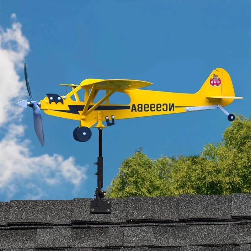 

Piper J3 Cub Airplane Weathervane Outdoor Garden Aircraft Weather Vane Plug Decor Wind Spinners Roof Plug-in Garden Decoration