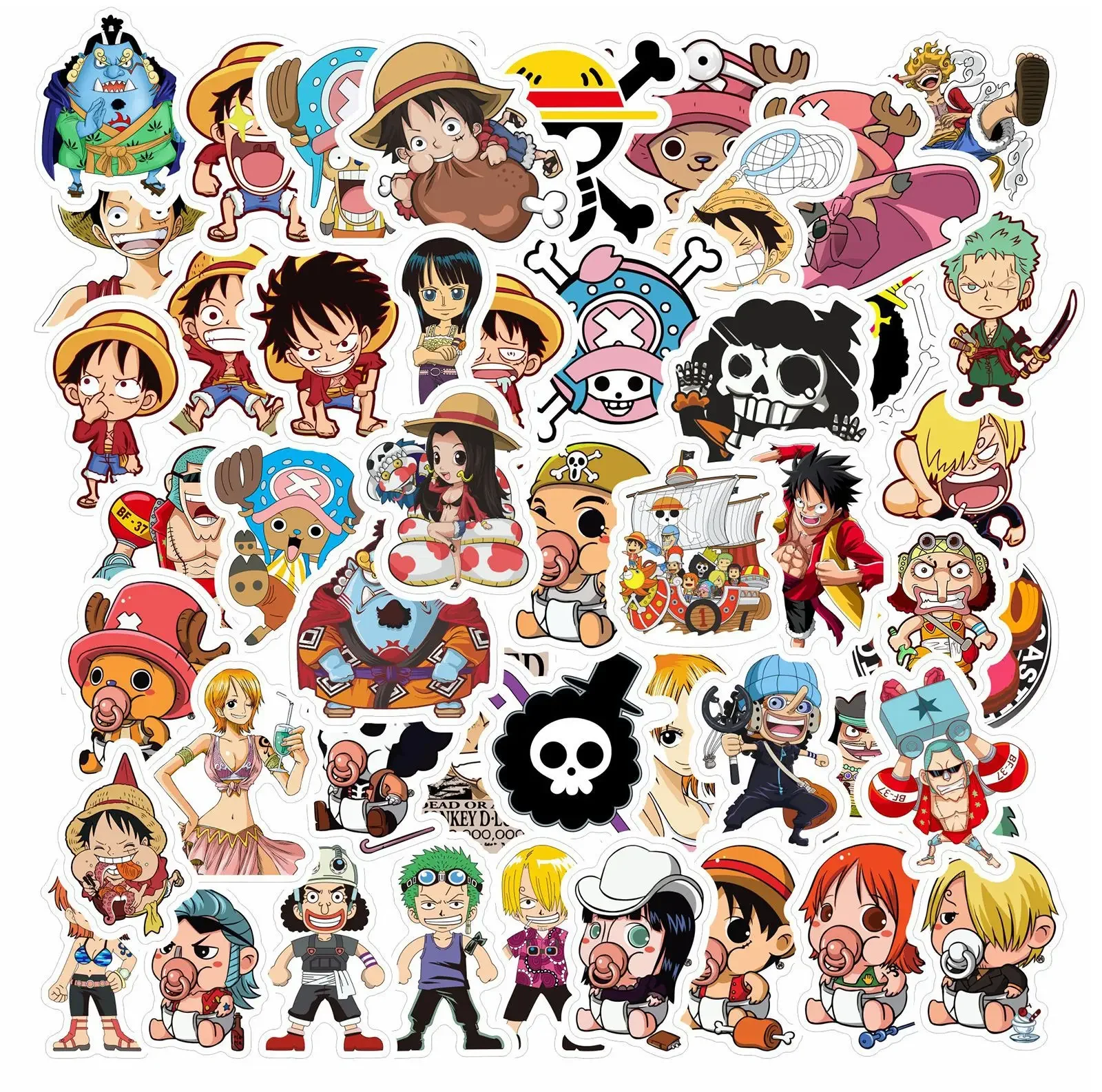 

New 50pcs One Piece Graffiti Waterproof Removable Trolley Case Notebook Car Anime Cartoon Stickers Children's Kawaii Toys Gifts