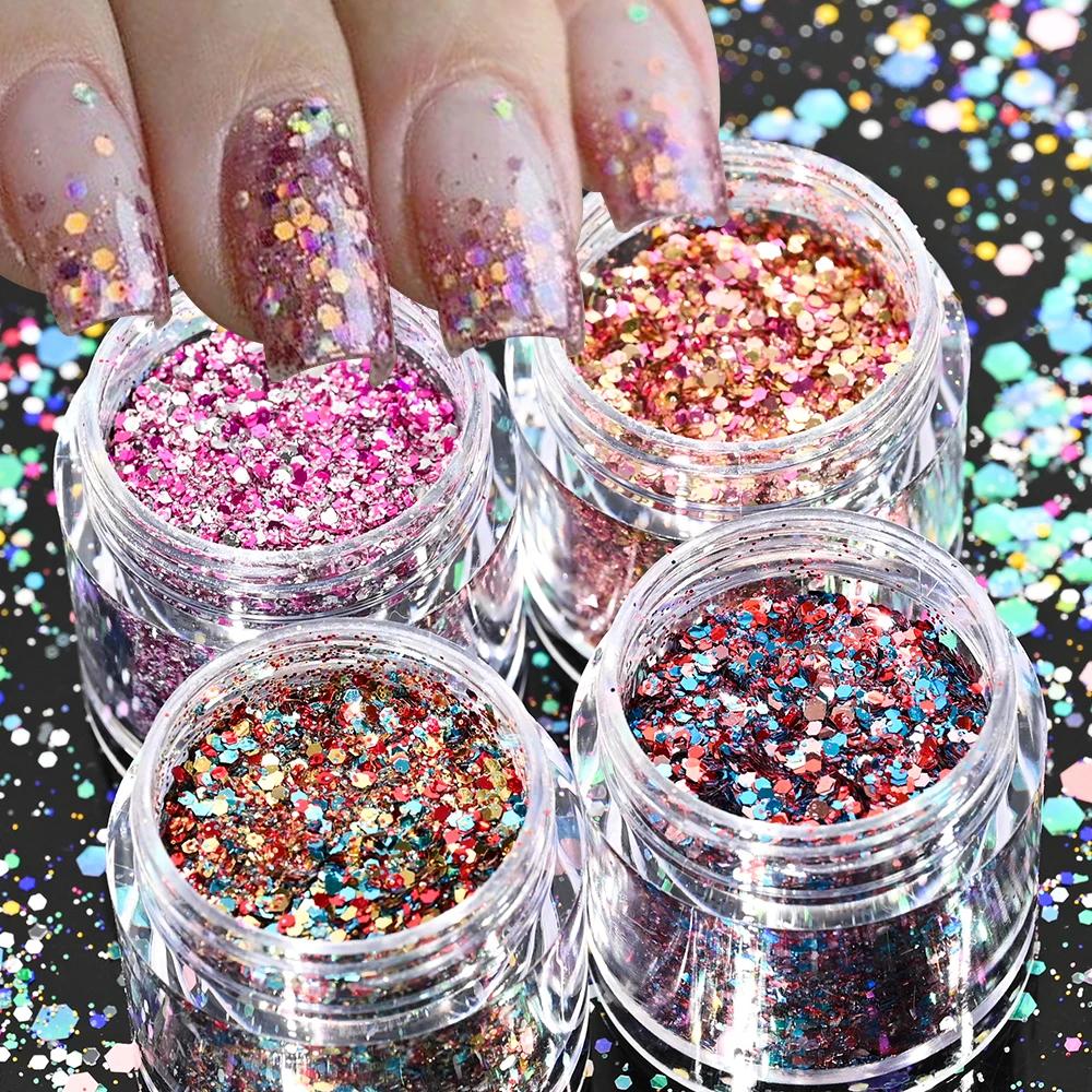 

Laser Hexagon Glitter Nail Tips Glitter Powder Mermaid Flakes Sparkly Sequins for Nails Decoration Holographic DIY Nail Supplies