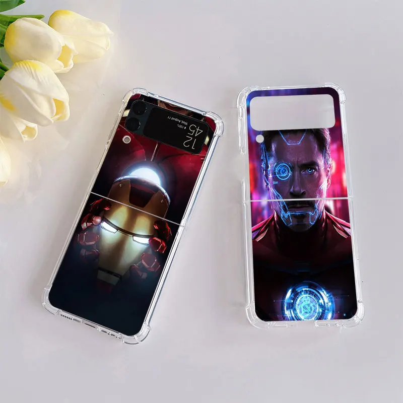 Фото Чехол с подушкой безопасности для Samsung Galaxy Z, флип 4 Z, флип 3, флип ZFlip3, прозрачный чехол ZFlip4, флип-чехол, мягкий чехол Marvel, Железный человек, Тони Старк №2