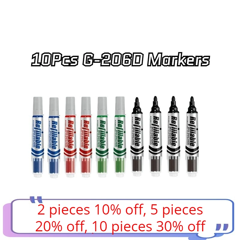 Gxin G-206D 10 Pcs Erasable Whiteboard Markers,Free Shipping,Replaceable Refill,Fiber Tip,Water-based Ink,School MeetingSupplies