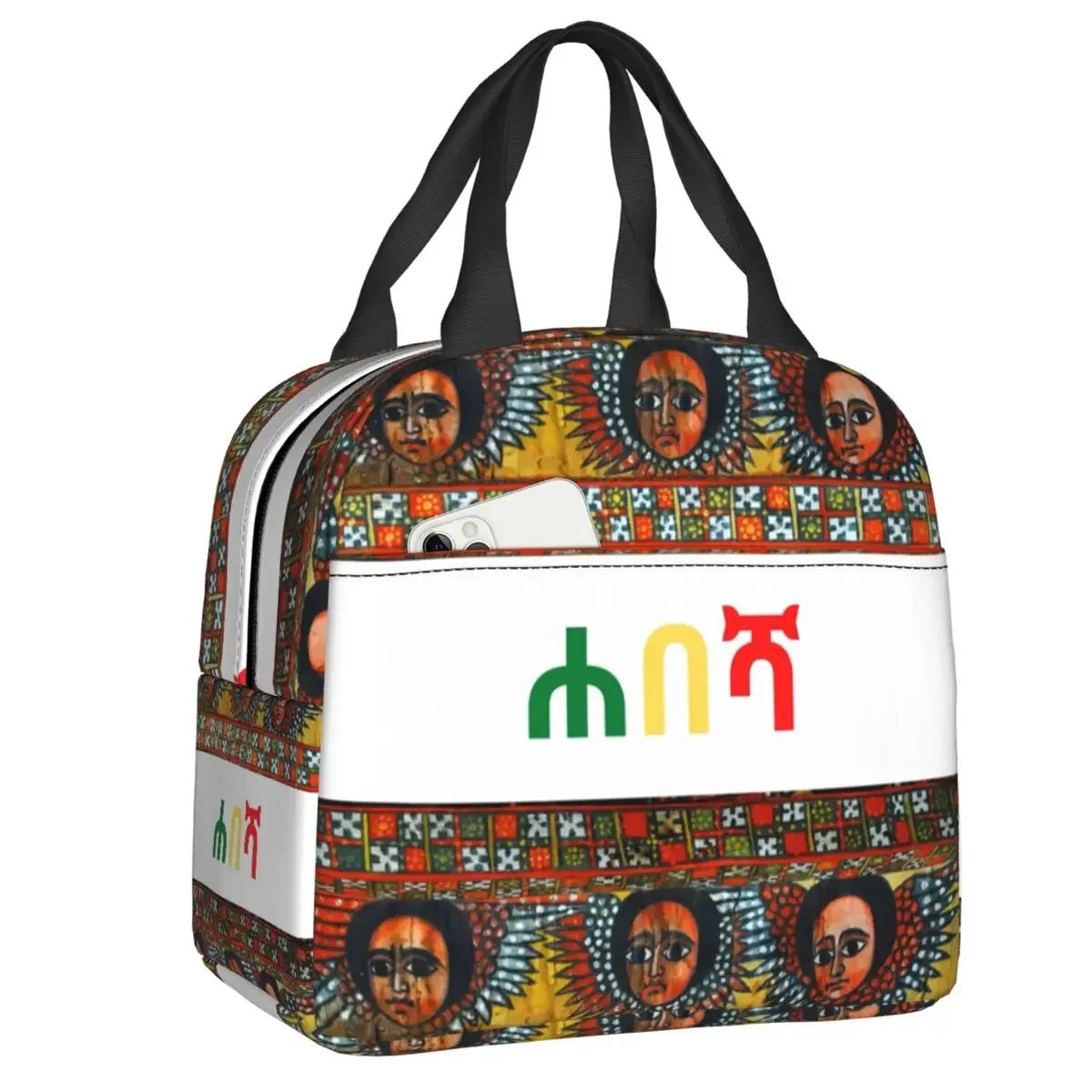 

Ethiopian Thermal Insulated Lunch Bag Women Bohemia Portable Lunch Tote for School Multifunction Food Box lunchbag