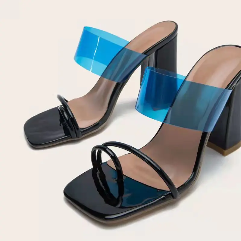 2022 Black High-heeled Slipperswomen's Outer Wear Slip-on Slip-on Slippers Women's High Heel Slippers Fashion Flip Flops 42 43