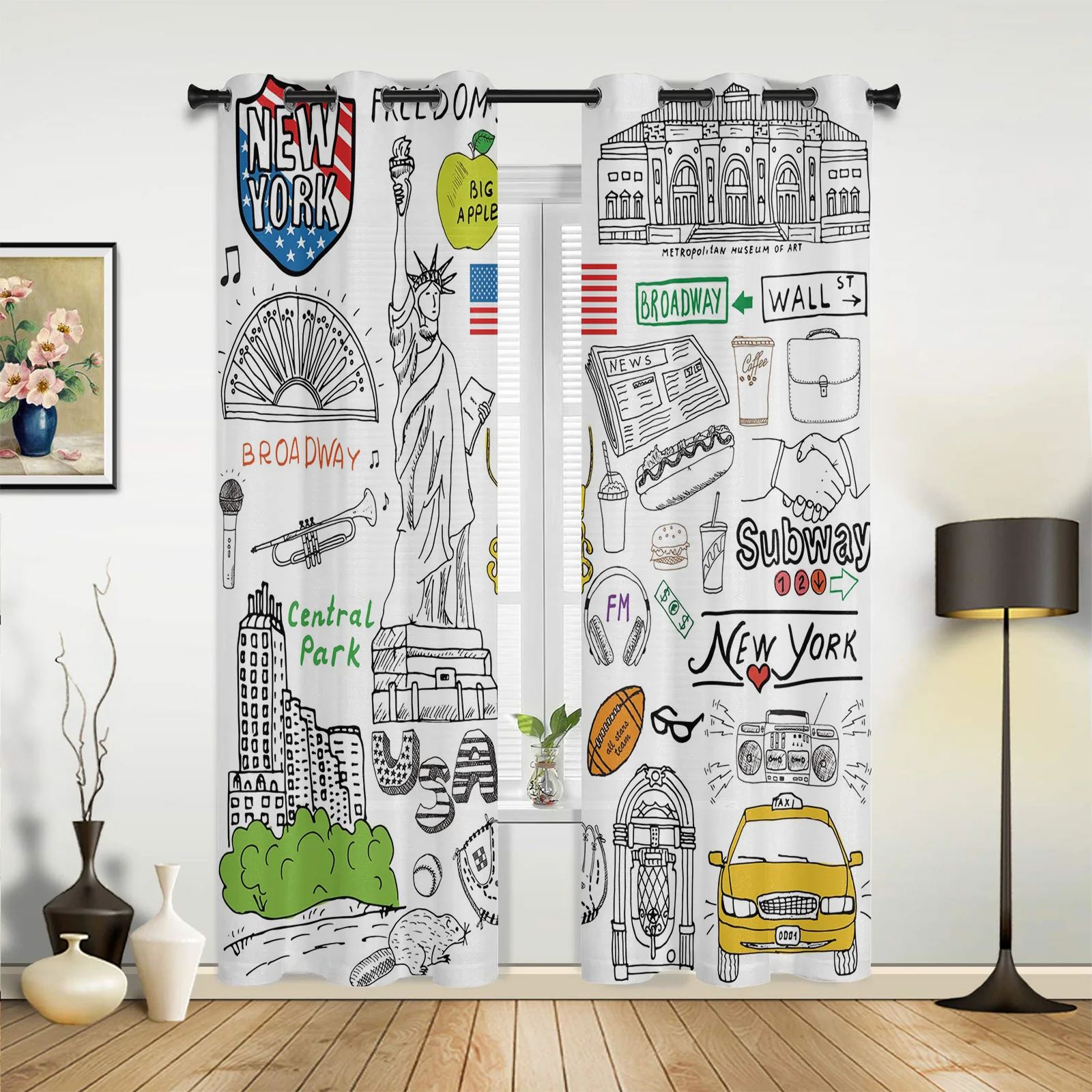 

New York Element Curtains for Bedroom Living Room Drapes Kitchen Children's Room Window Curtain Modern Home Decor