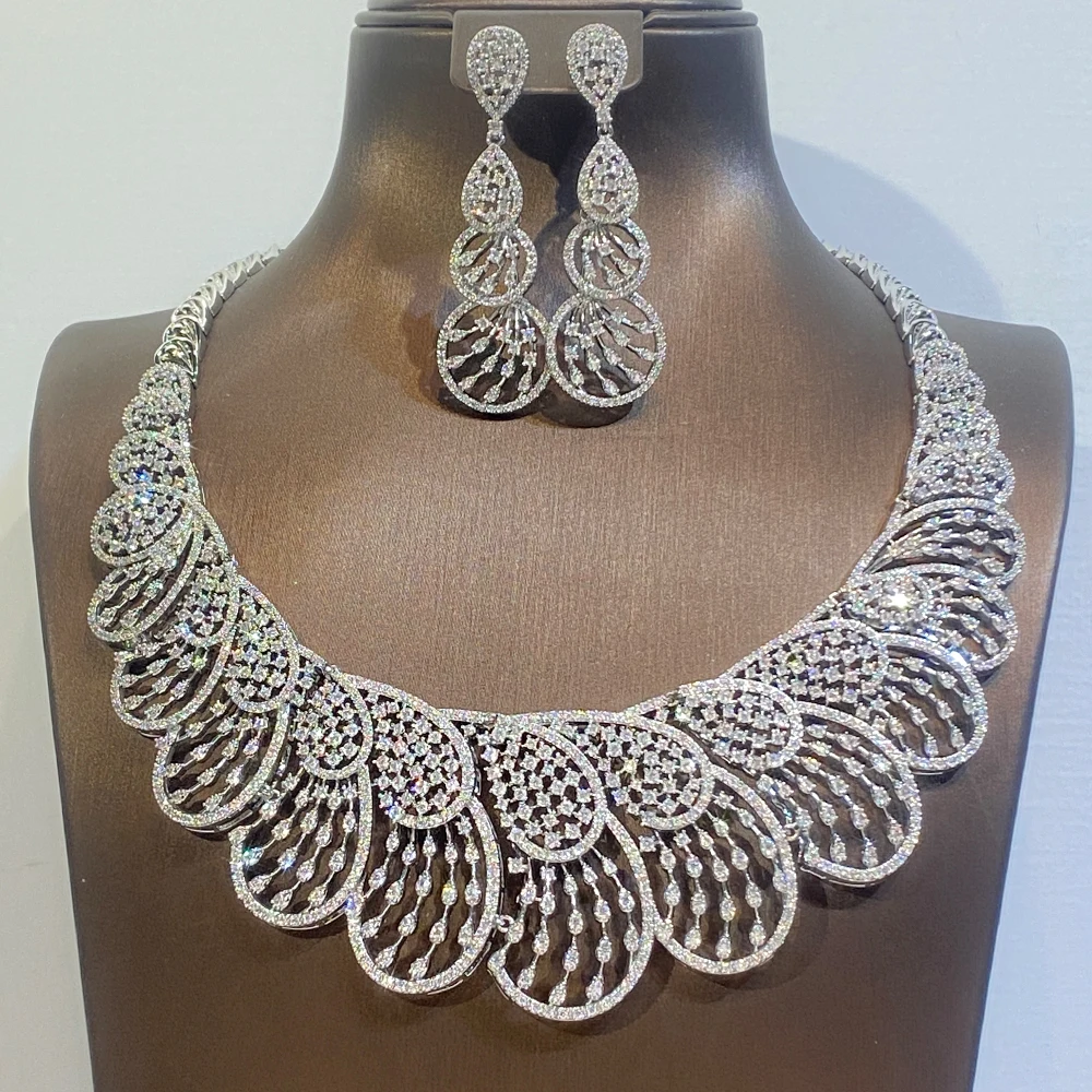 Роскошные комплекты ювелирных изделий с цирконием для женщин блестящее полое