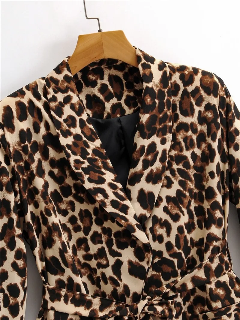 Leopard Print Blazer Suit with Sashes Women Sexy Fashion Slim Office Blazer Single Breasted Casual Commute Elegant Spring Coats