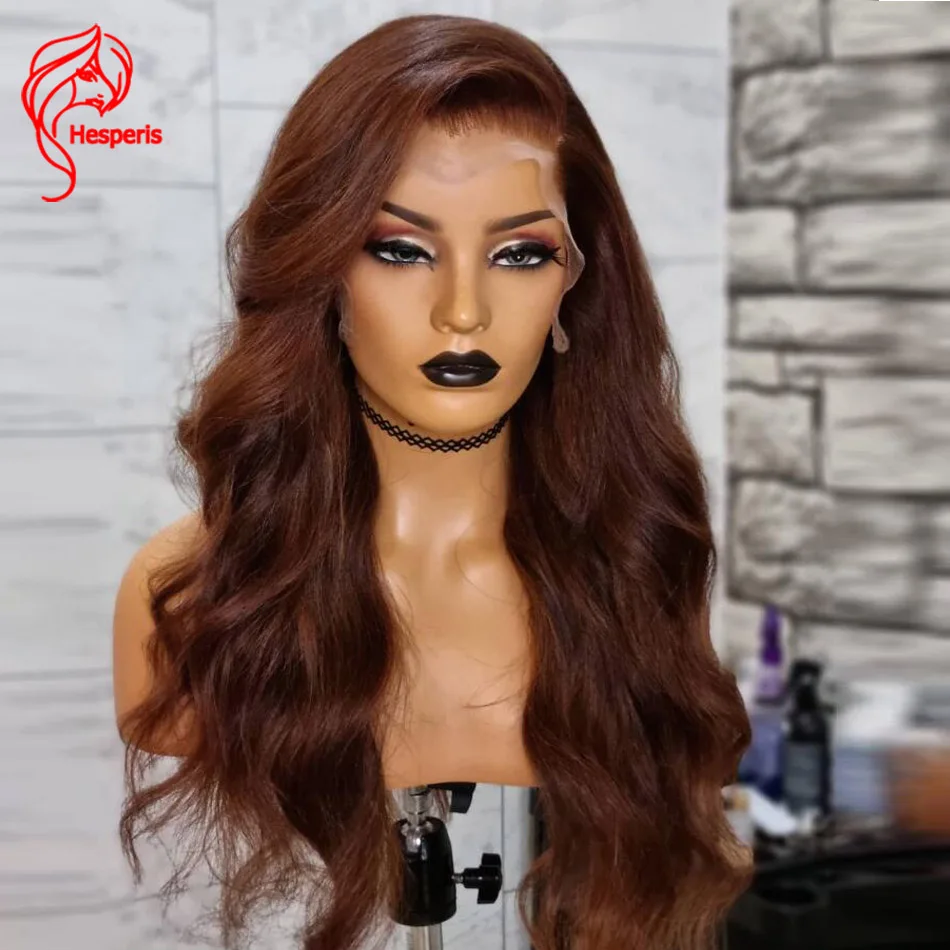 

Женский парик из натуральных волос Hesperis, бразильский парик из натуральных волос коричневого цвета 13x4, предварительно выщипанный, на шелков...