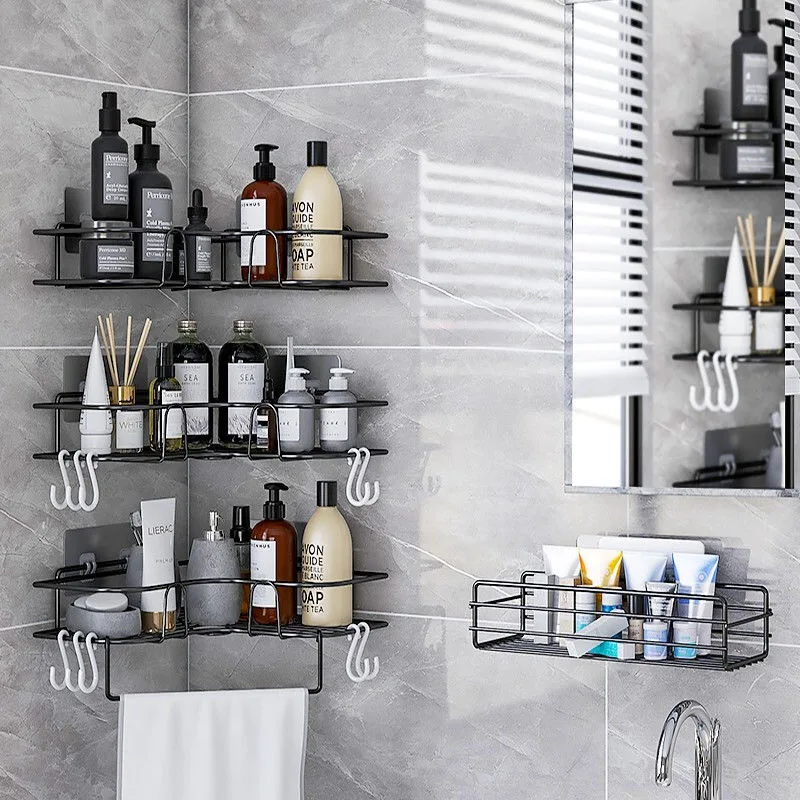

Bathroom Shelf Shower Wall Mount Shampoo Storage Holder With Suction Cup No Drilling Kitchen Storage Bathroom Accessories