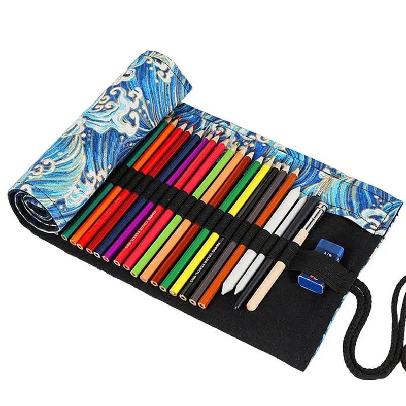 

Canvas Roll Up Pencil Bag Pen Curtain Case Makeup Wrap Holder Storage Bag Pouch School Supplies