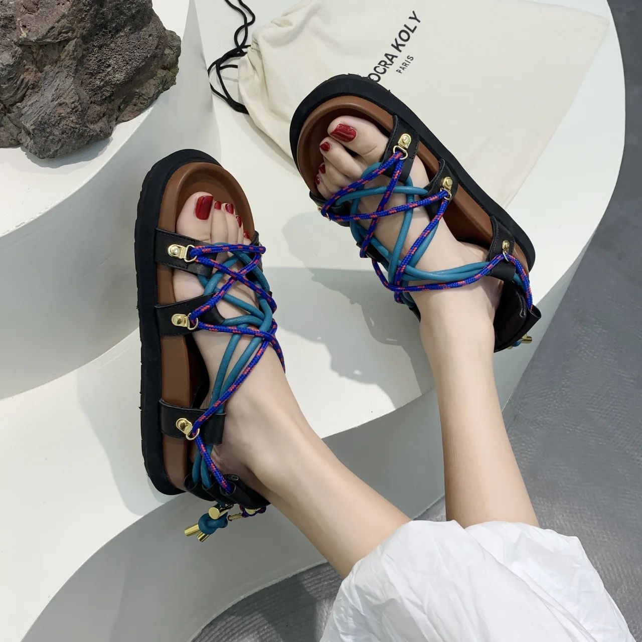 

Sandals Woman Shoes Braided Rope Beach Shoes Open Toe Ladies Beach Sandals Roman Gladiator Sandals Non-slip Flip flop